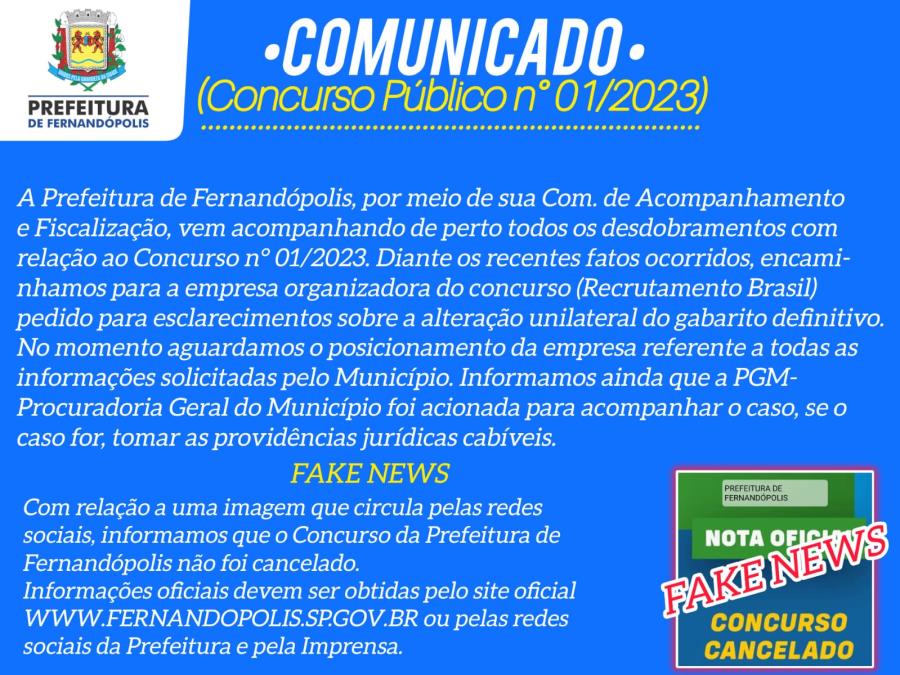 Prefeitura desmente fake news sobre cancelamento de concurso público 
