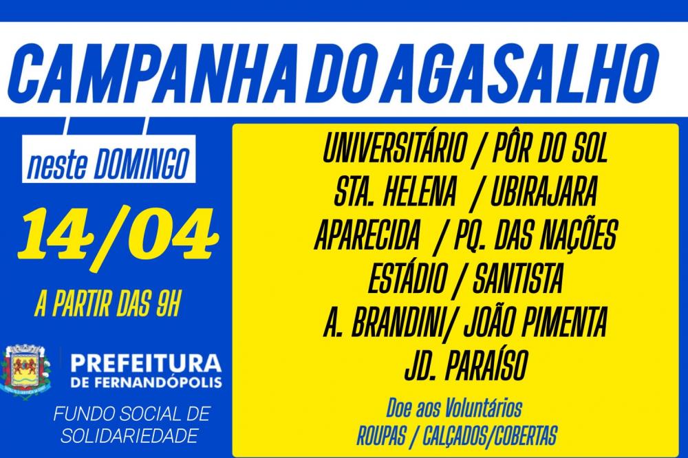 Campanha do Agasalho: domingo, 14, tem nova coleta nos bairros 