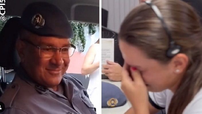 Aluna aciona viatura para homenagear pai, que se aposenta após 30 anos