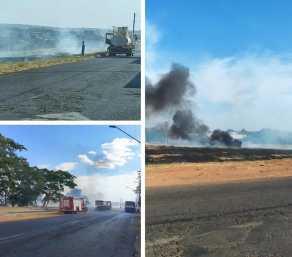 Fogo destrói vegetação em marginal de Fernandópolis