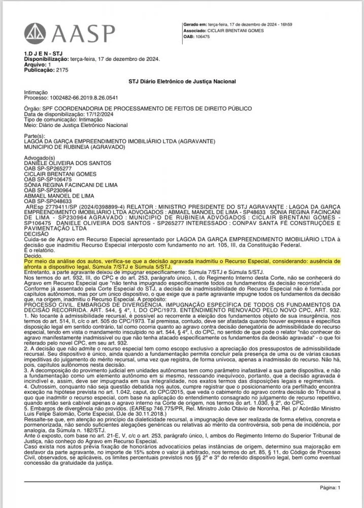Vitória judicial: Empreendimento Imobiliário Lagoa da Garça é condenado a refazer o asfaltamento do Bairro Lagoa da Garça II em Rubineia