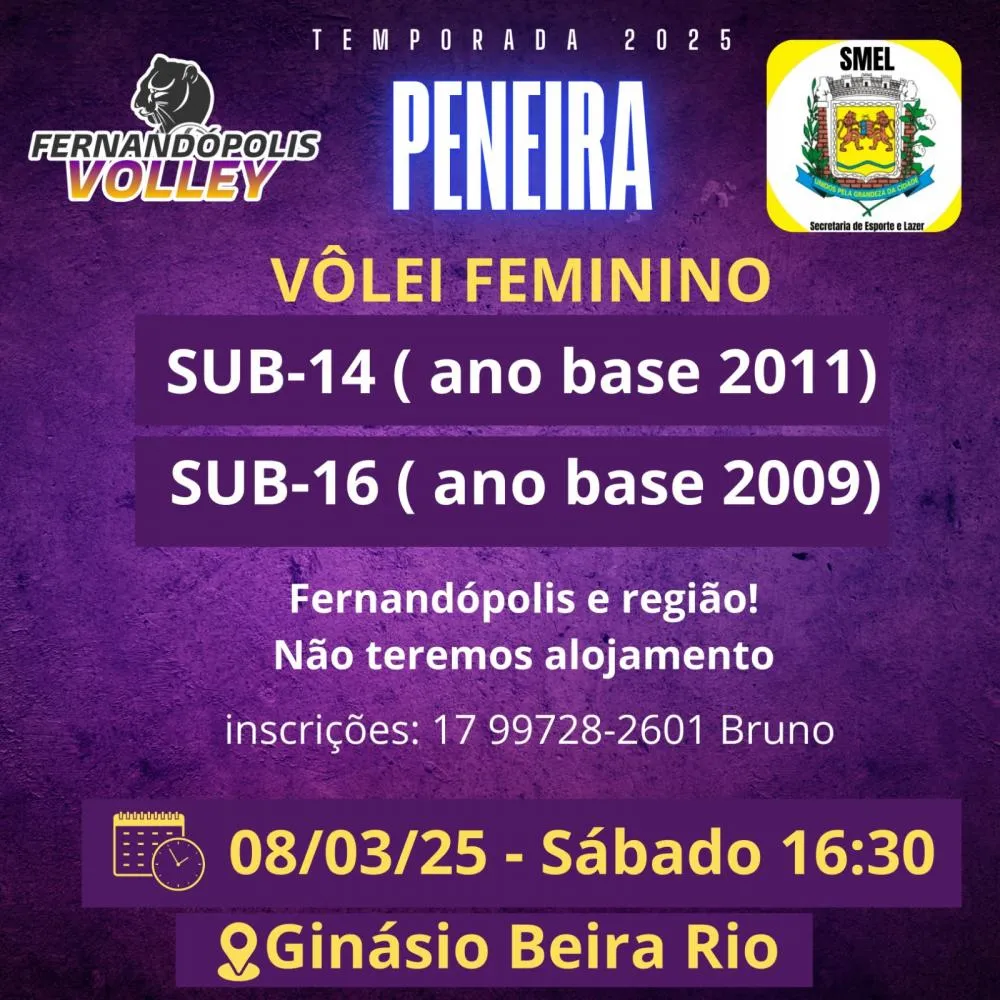 Fernandópolis realiza seletiva para equipes femininas de vôlei Sub-14 e Sub-16 