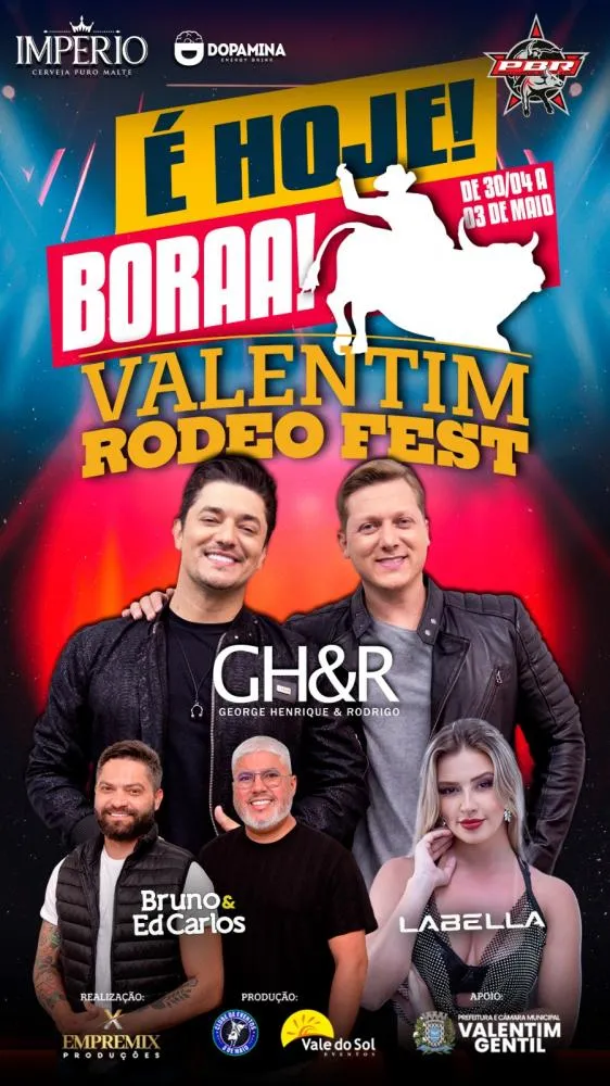 COMEÇA HOJE O VALENTIM RODEO FEST 2025 COM SHOW DE GEORGE HENRIQUE & RODRIGO E MONTARIAS DA PBR