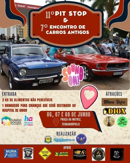 Fernandópolis se prepara para o 11º Pit Stop e 7º Encontro de Carros Antigos com ação solidária