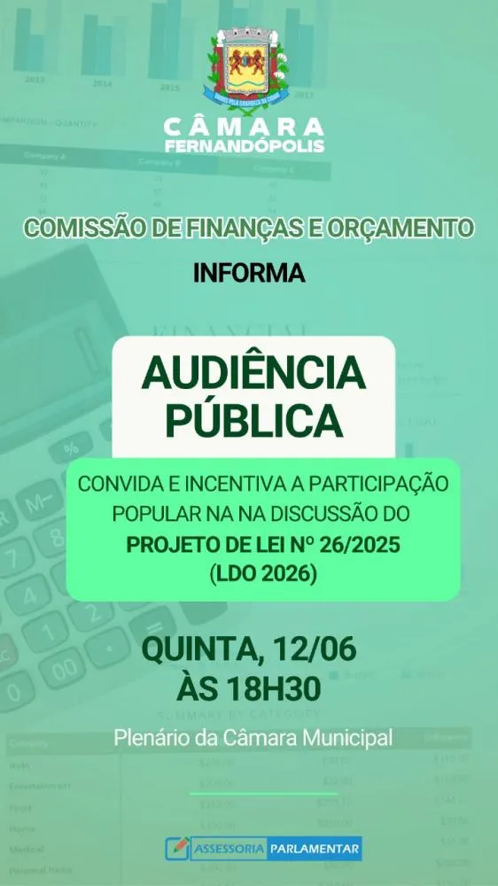 Câmara de Fernandópolis promove audiência pública para discutir LDO 2026