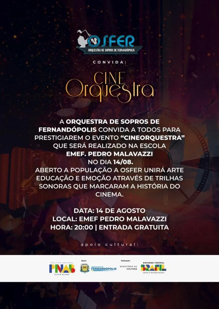 OSFER faz última apresentação do “Cine Orquestra” nesta quinta, 14 