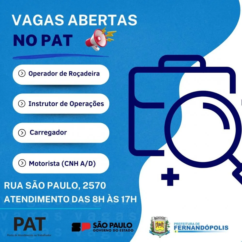 PAT anuncia novos postos de trabalho em Fernandópolis