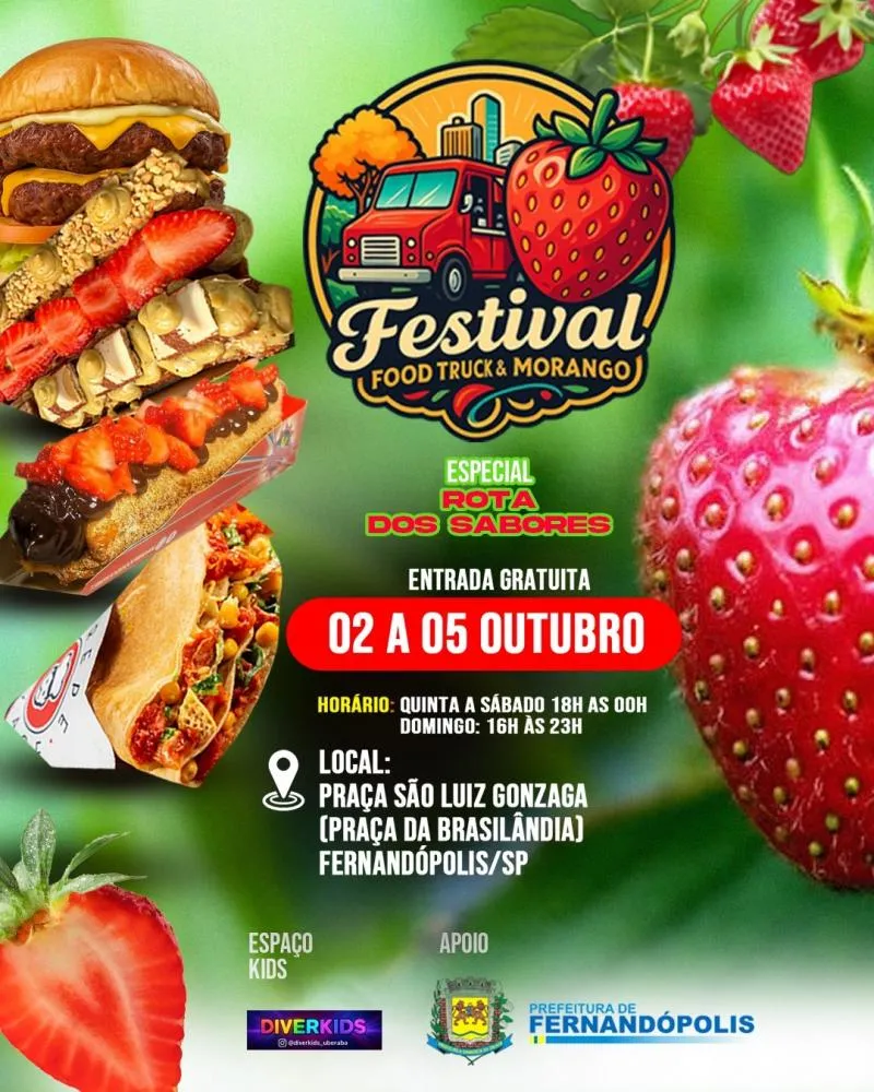 Festival Food Truck & Morango chega a Fernandópolis em outubro 