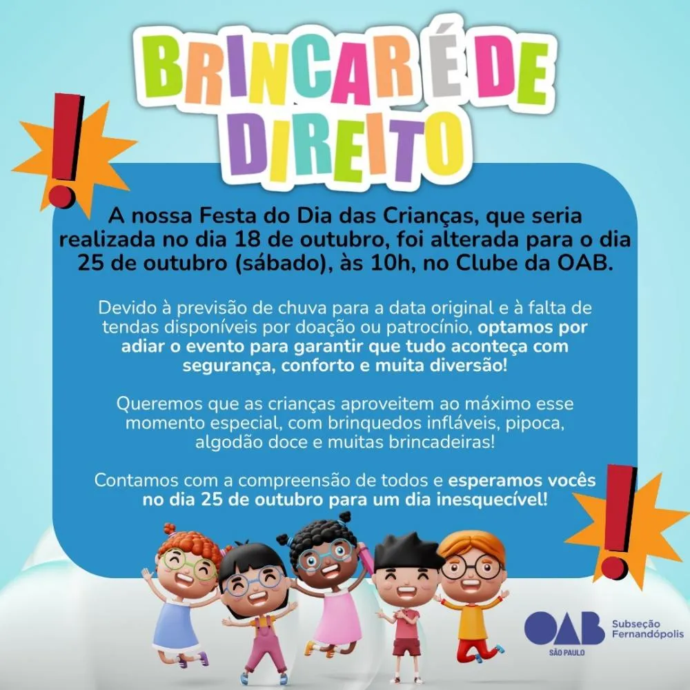 “Brincar é de Direito” promete um dia de diversão e solidariedade em Fernandópolis 