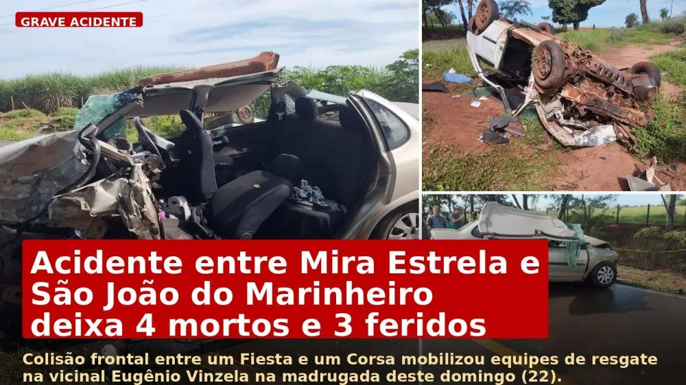 Acidente entre Mira Estrela e São João do Marinheiro deixa 4 mortos e 3 feridos