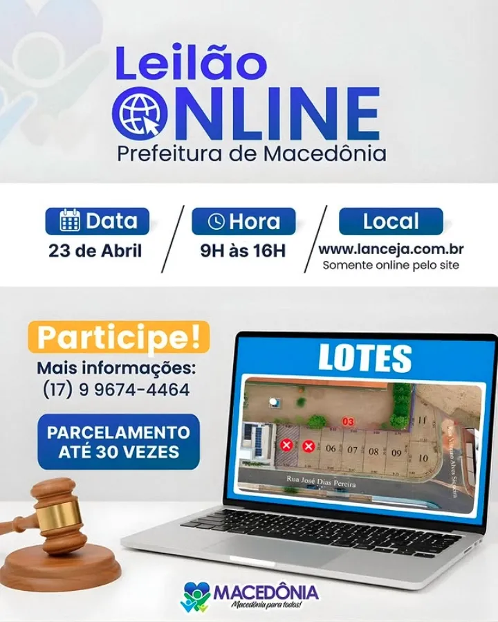 Prefeitura de Macedônia anuncia leilão online para alienação de bens públicos