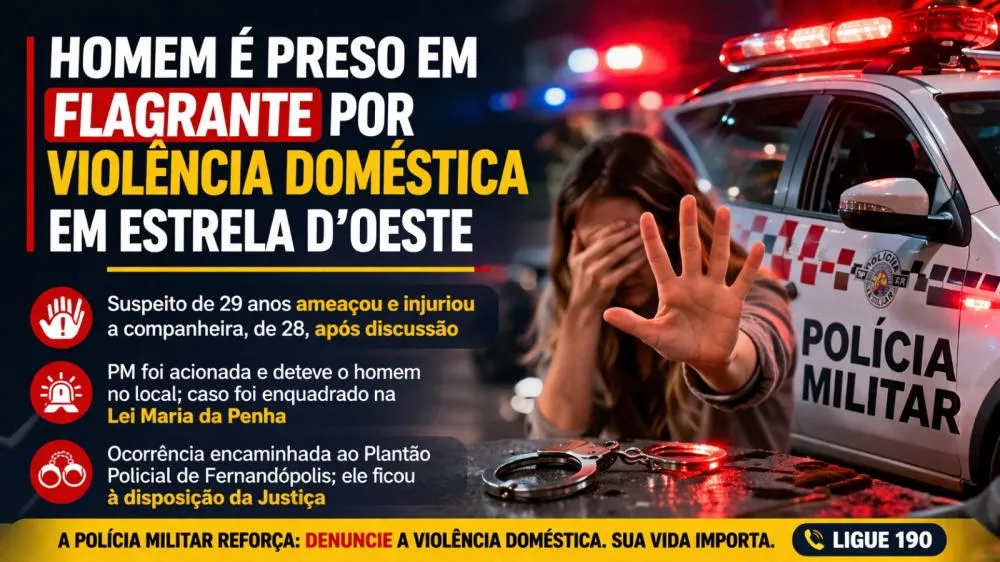 Polícia Militar prende suspeito de violência doméstica em Estrela d’Oeste