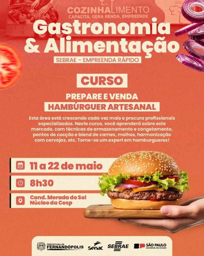 Prefeitura abre inscrições para curso de hambúrguer artesanal 