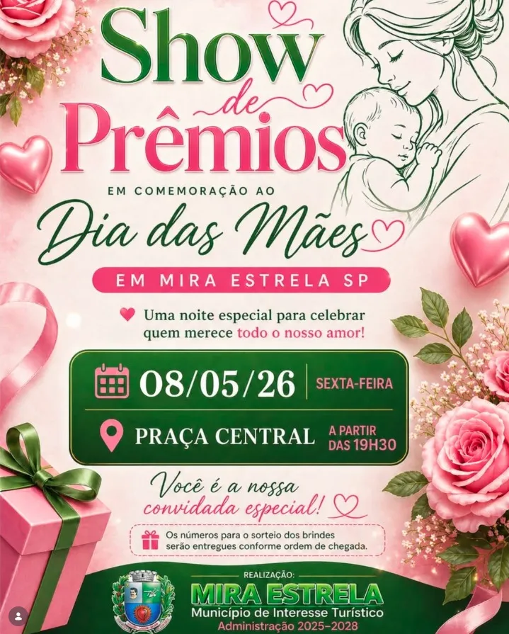 Festa do Dia das Mães terá Show de Prêmios nesta sexta-feira na Praça Pública