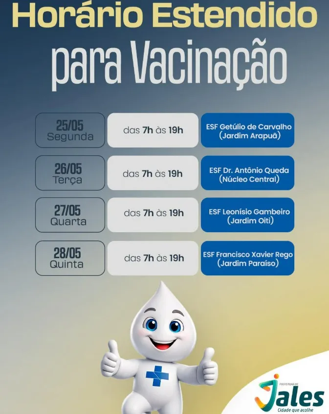 Jales realiza vacinação em horário estendido durante a Semana Saúde na Escola 2026