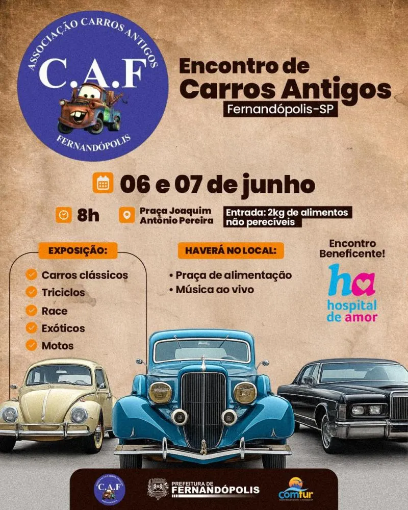 Encontro de carros antigos será realizado neste fim de semana 