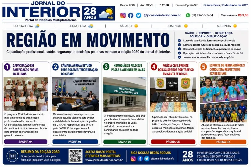 Capacitação profissional, saúde, segurança e decisões políticas marcam a edição 2050 do Jornal do Interior. 