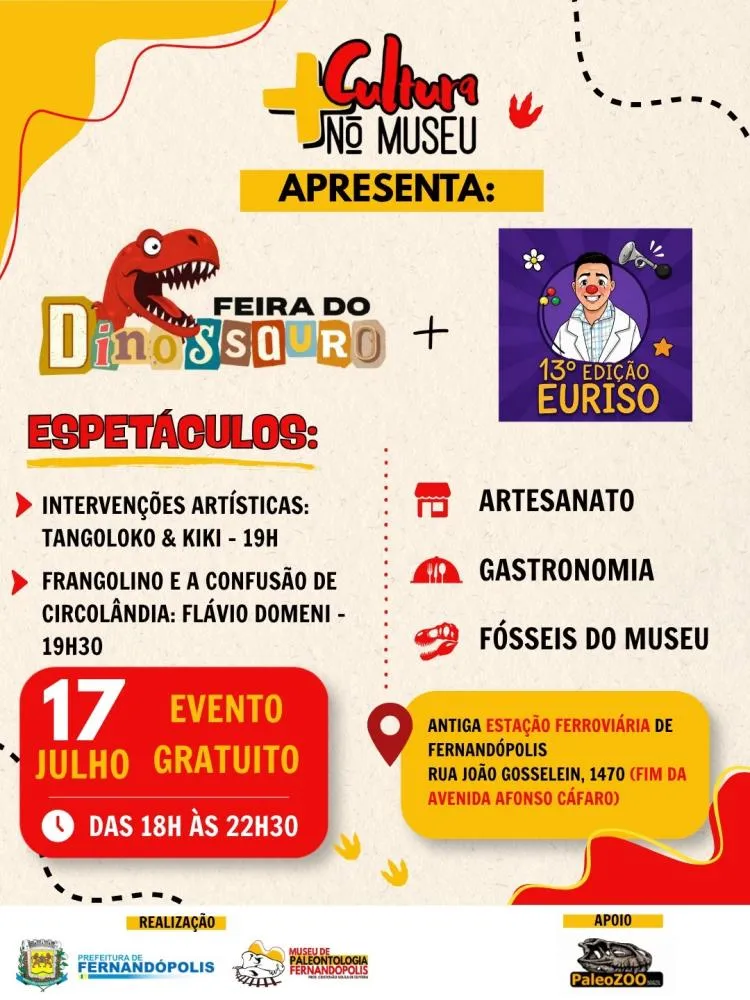 Feira do Dinossauro terá atrações do EuRiso nesta sexta-feira 