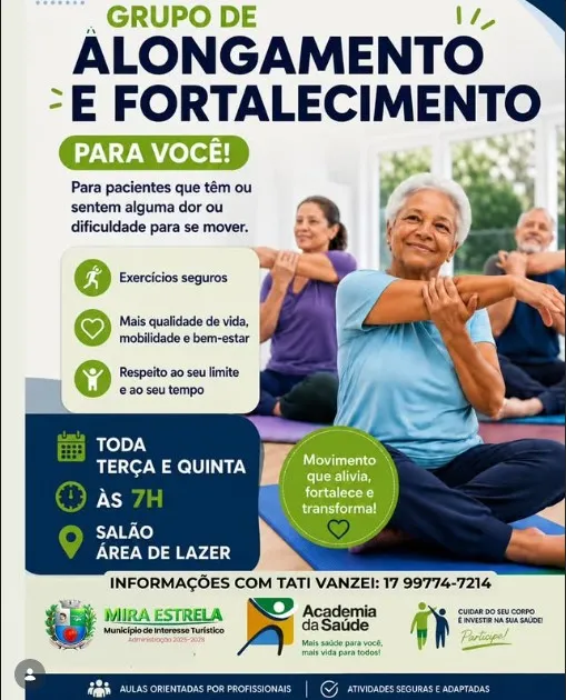 Grupo de Alongamento e Fortalecimento promove saúde e qualidade de vida em Mira Estrela
