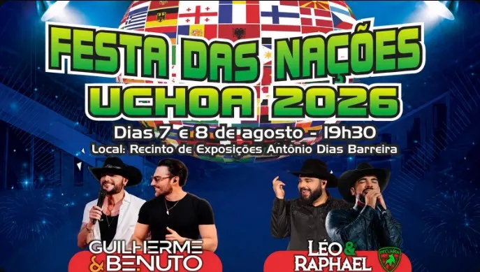 Festa das Nações de Uchoa começa nesta sexta-feira com shows de Guilherme e Benuto e Léo e Rafael