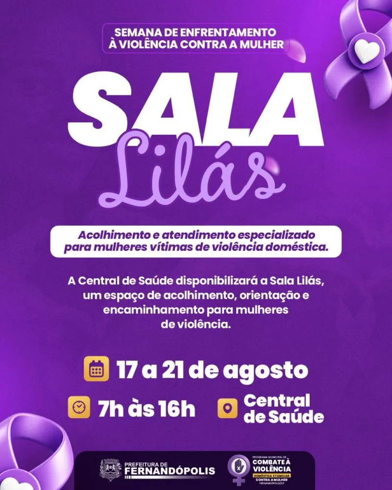 Sala Lilás oferece acolhimento a mulheres vítimas de violência durante o Agosto Lilás