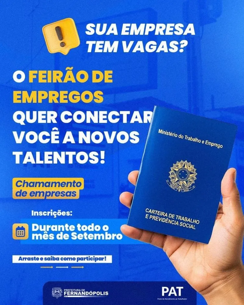 PAT abre chamamento para empresas participarem do Feirão de Empregos