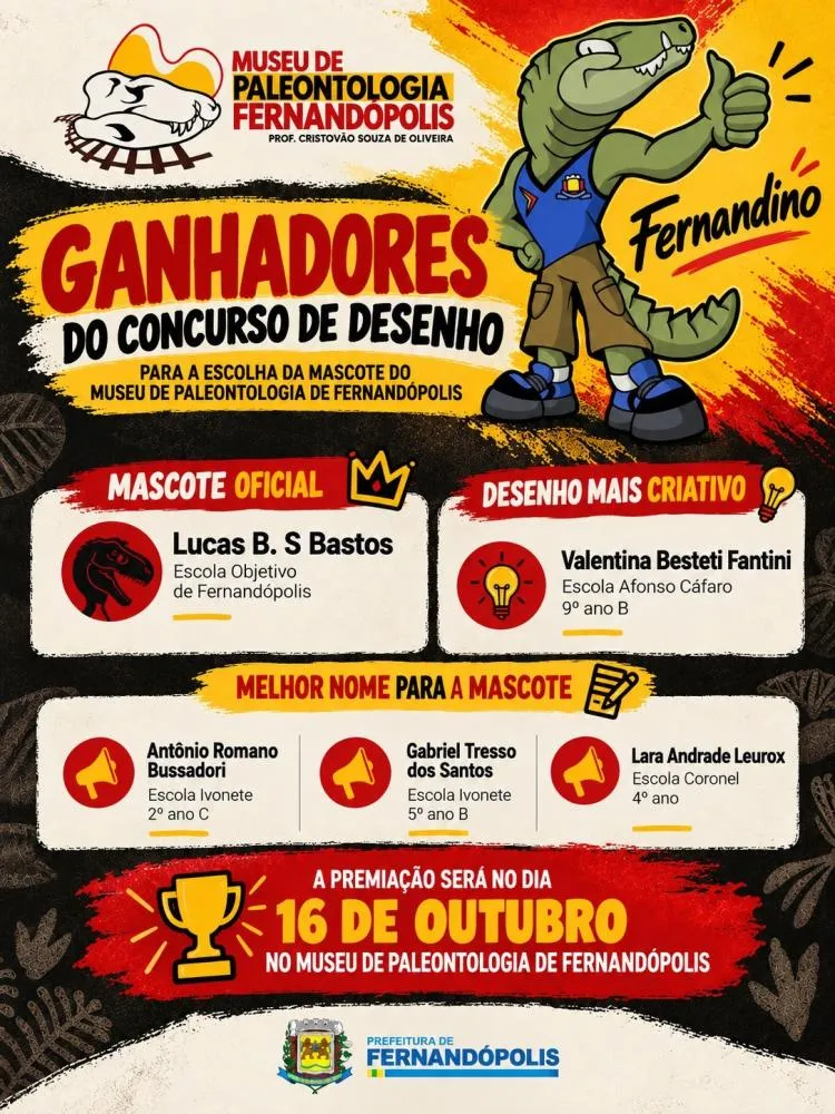 Museu de Paleontologia divulga vencedores do concurso para escolha do mascote