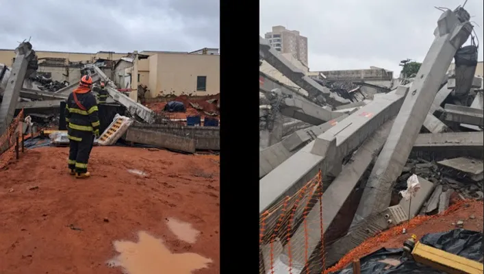 Estrutura em construção desaba e atinge área da Santa Casa da região