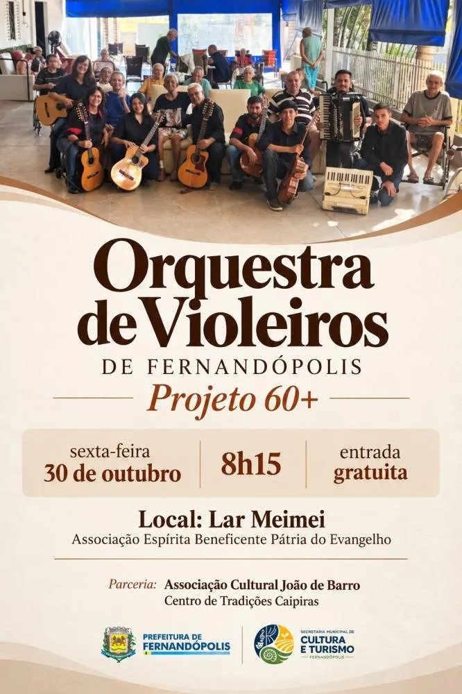 Projeto 60+ leva Orquestra de Violeiros ao Lar Meimei nesta sexta-feira